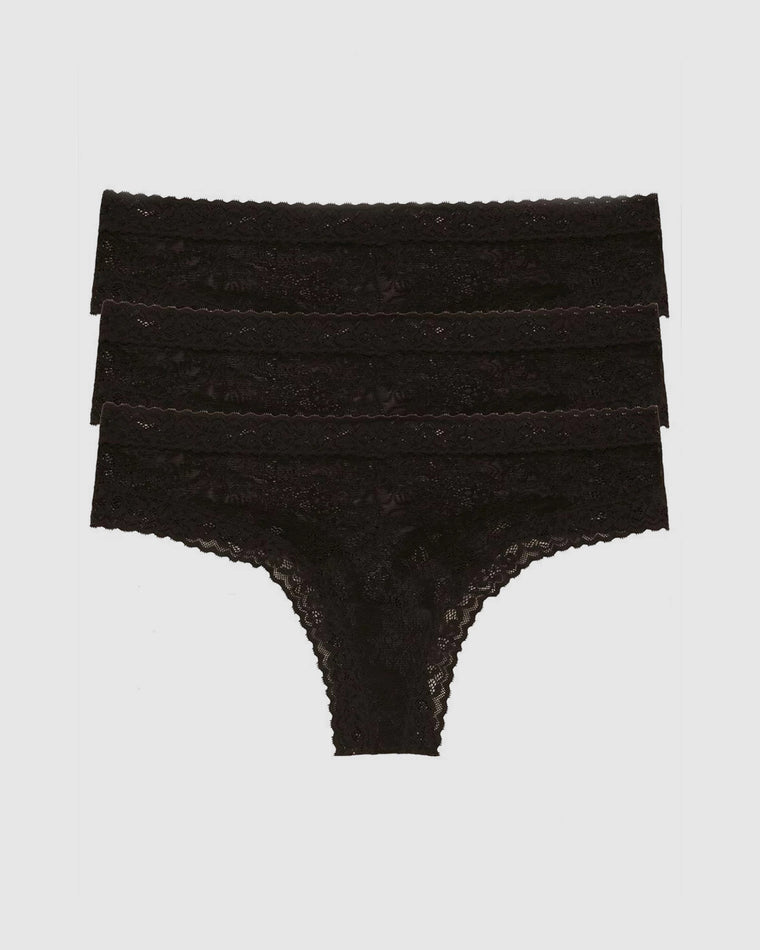 Black $|& Natori Escape Thong 3 Pack - Hanger Back