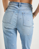 Lakeside $|& SEAS Ocean Mist Embroidered Straight Cropped Jean - SOF Full Front
