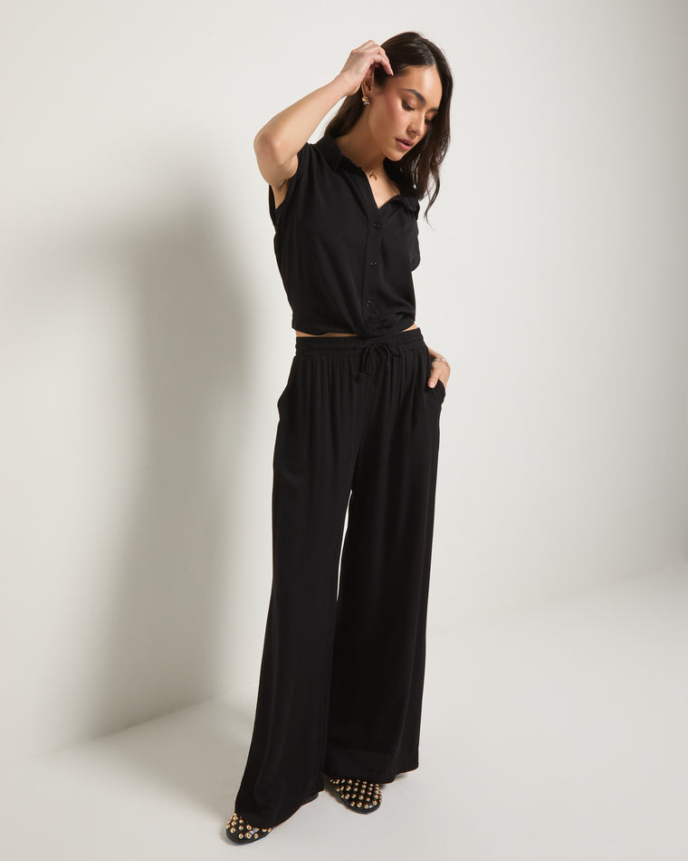 Washed Black $|& SEAS Sunset Drawstring Wide Leg Pant - UGC On Fig