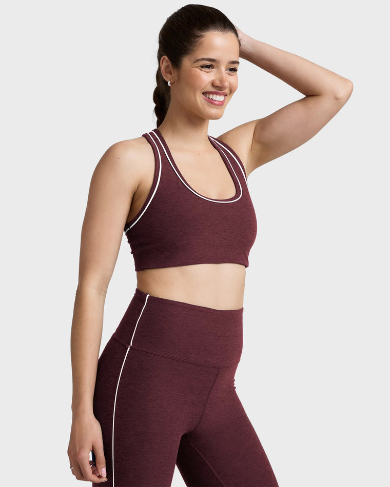 Midnight Burgundy Heather $|& Beyond Yoga Spacedye Ready Bra - Hanger Front