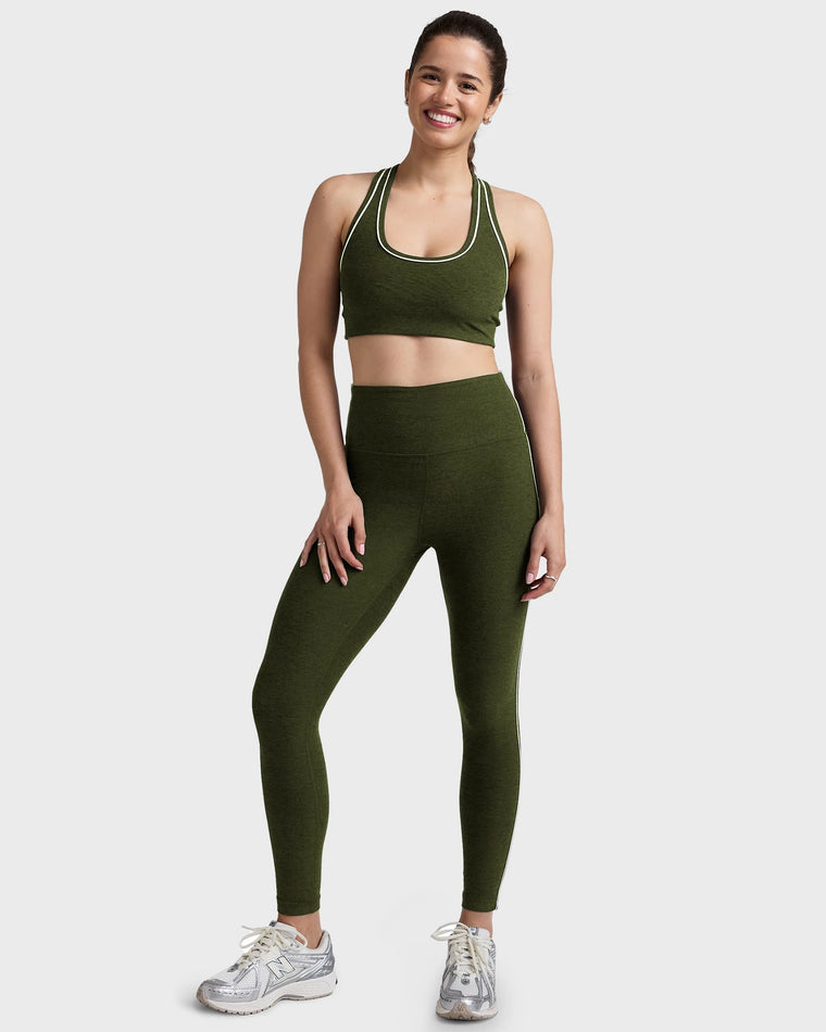 Army Green Heather $|& Beyond Yoga Spacedye Ready Bra - VOF Detail