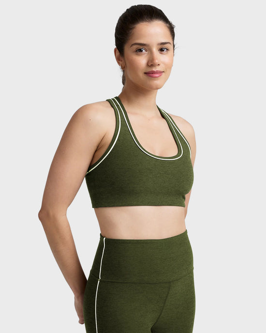 Army Green Heather $|& Beyond Yoga Spacedye Ready Bra - Hanger Front
