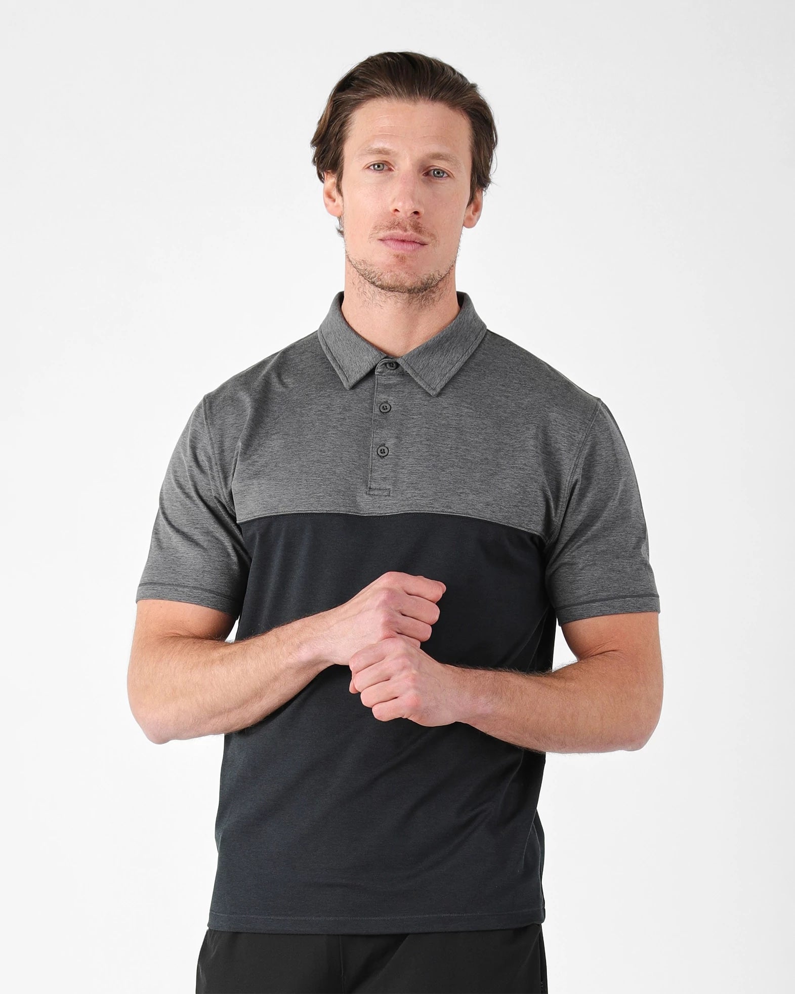 Black/Carbon $|& Glyder Chest Half Way Polo - VOF Detail