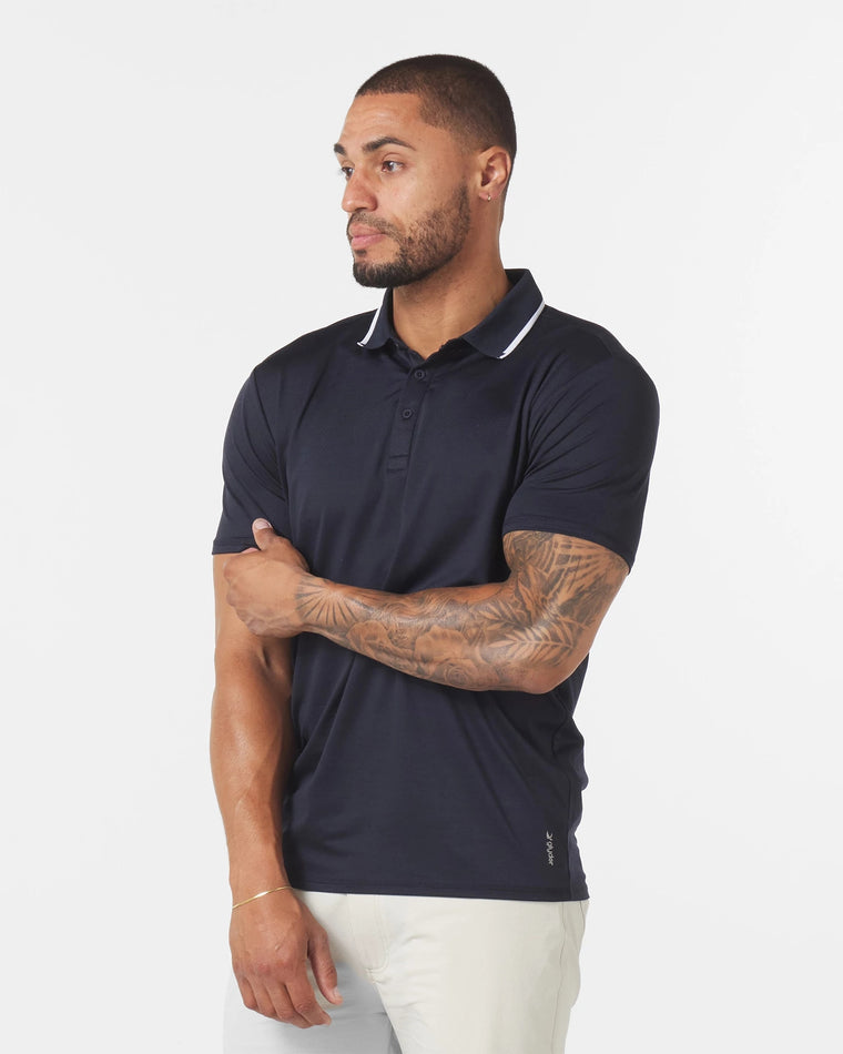 Navy $|& Glyder Power Fade Short Sleeve Polo - Hanger Front