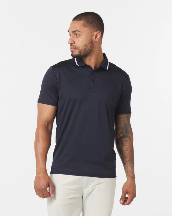 Navy $|& Glyder Power Fade Short Sleeve Polo - VOF Detail