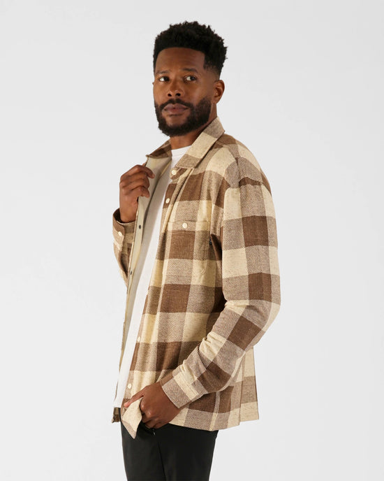 Chocolate/Oatmilk Buffalo Plaid Print $|& Glyder Trek Shirt - Hanger Front