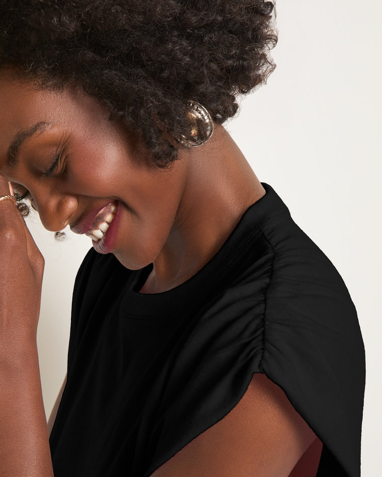 Faded Black $|& SEAS Bloom Ruched Shoulder Tee - SOF Full Front