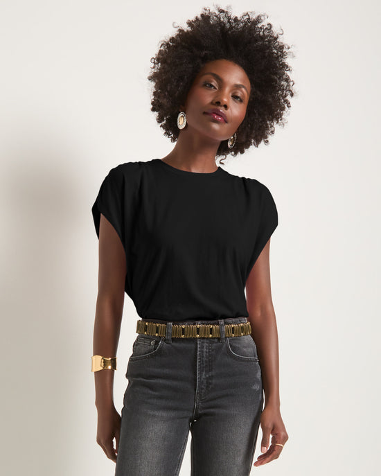 Faded Black $|& SEAS Bloom Ruched Shoulder Tee - SOF Front