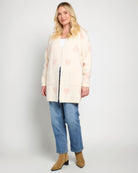 White with Pink Hearts $|& Bobeau Long Pocket Cardigan - UGC On Fig