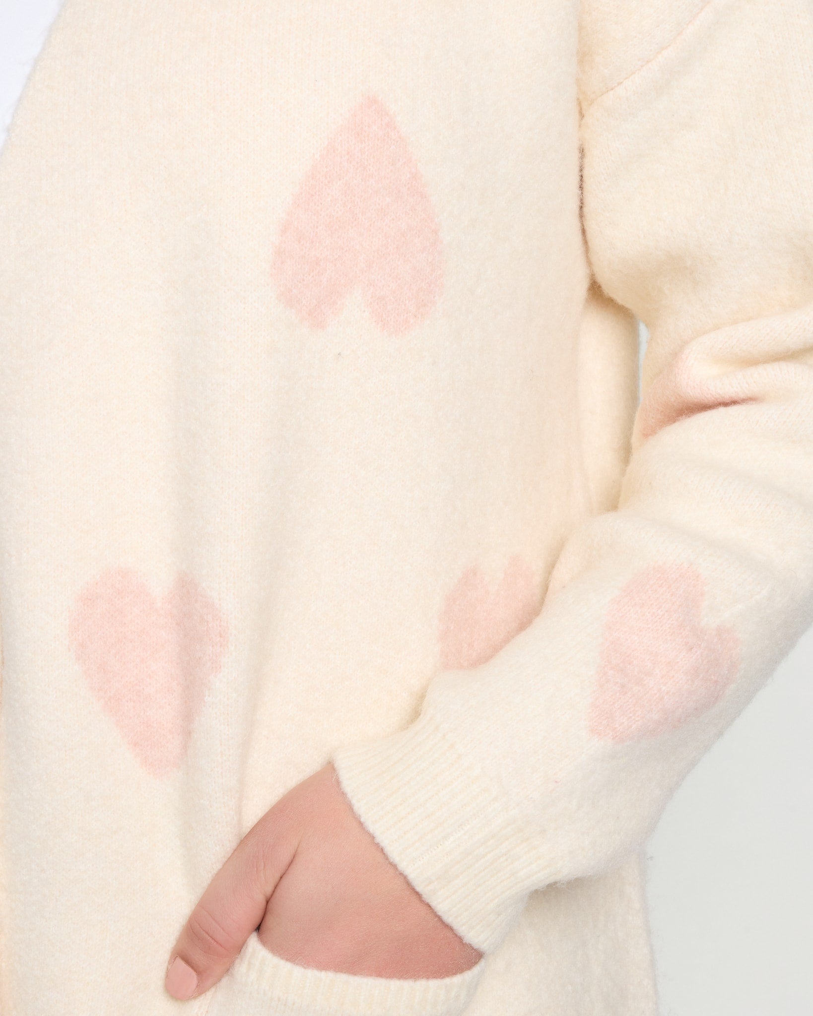 White with Pink Hearts $|& Bobeau Long Pocket Cardigan - SOF Full Front