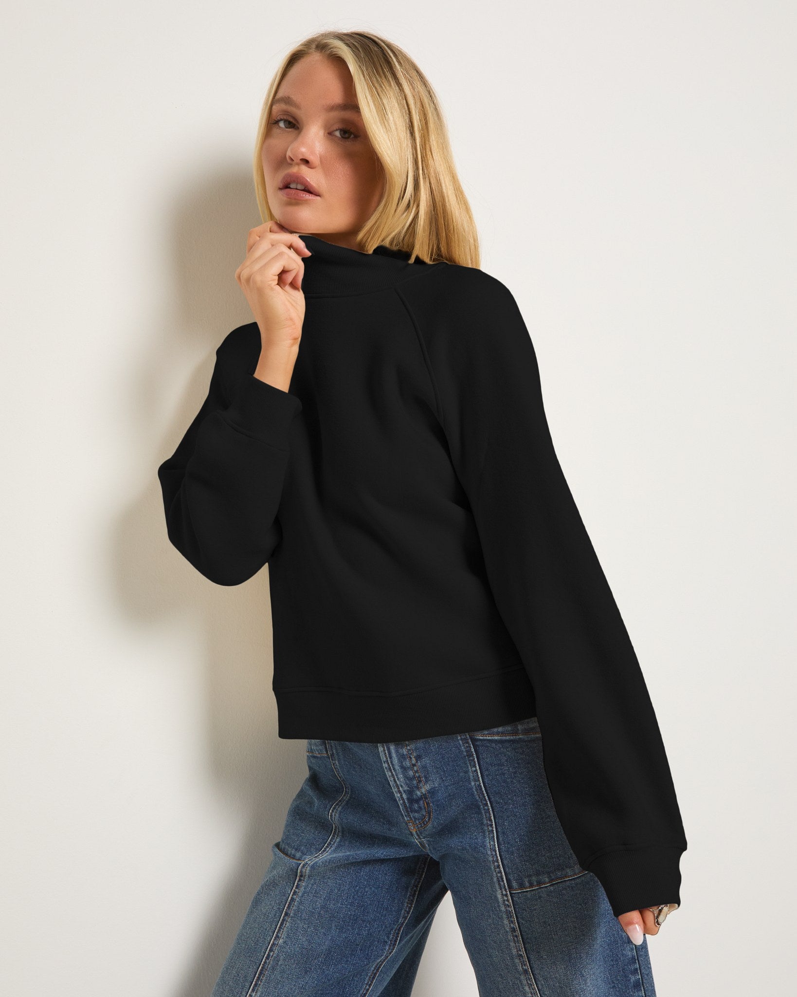 Black $|& SEAS Sunrise Mock Neck Sweatshirt - SOF Front