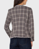 Brown/Navy Glen Check $|& Liverpool Collarless Fitted Blazer with Frayed - Hanger Side