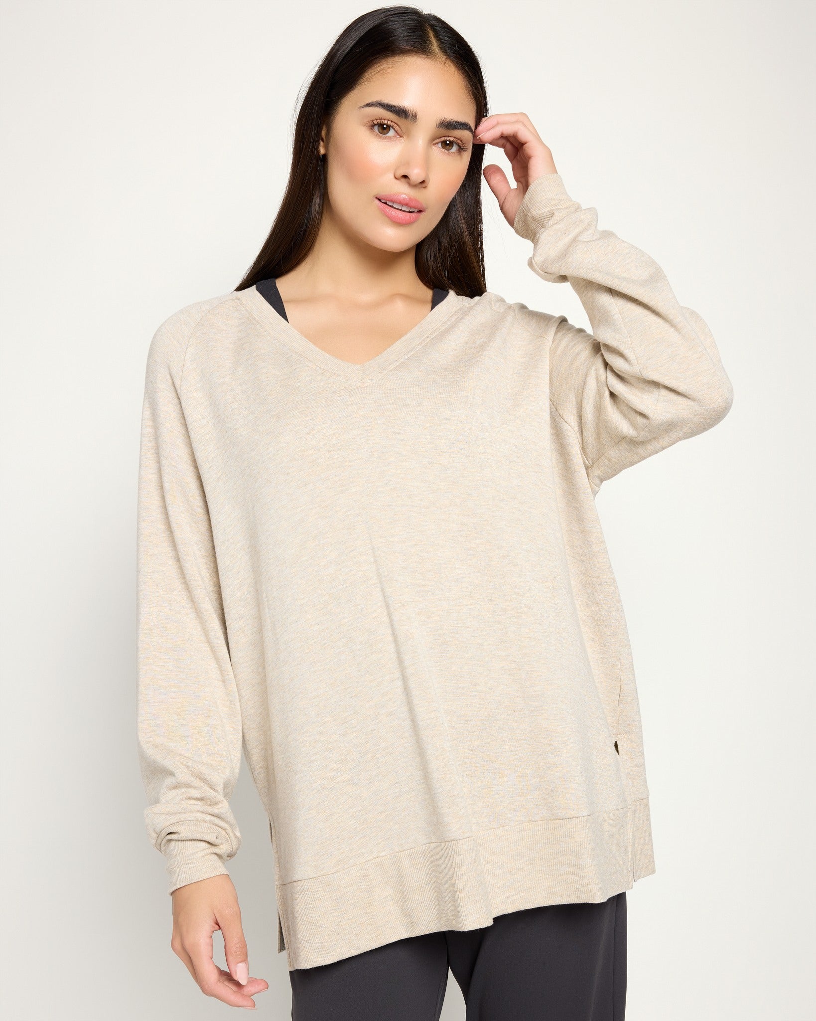 Marble $|& Interval Flex Fleece V-Neck Top - SOF Front