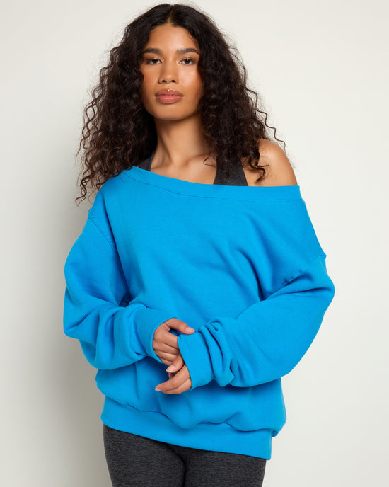 Electric Sky $|& Interval Fleece One Shoulder Pullover - SOF Front