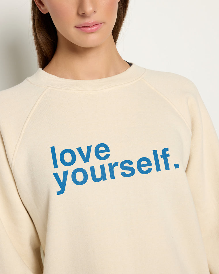 Cream $|& Interval Reset Raglan Sweatshirt Love Yourself - SOF Full Front