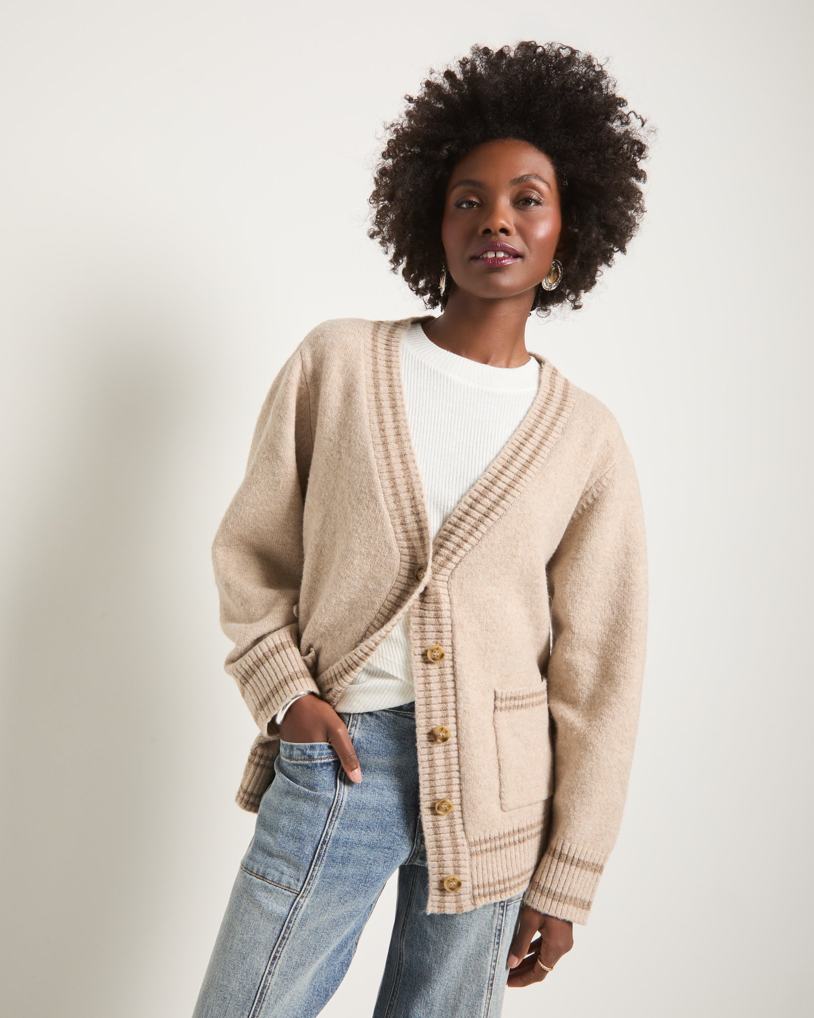 Heather Cream $|& SEAS Island Cardigan - SOF Front