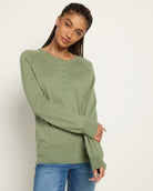 Heather Olive Branch $|& Herizon Sweet Echoes Henley Sweater - SOF Front