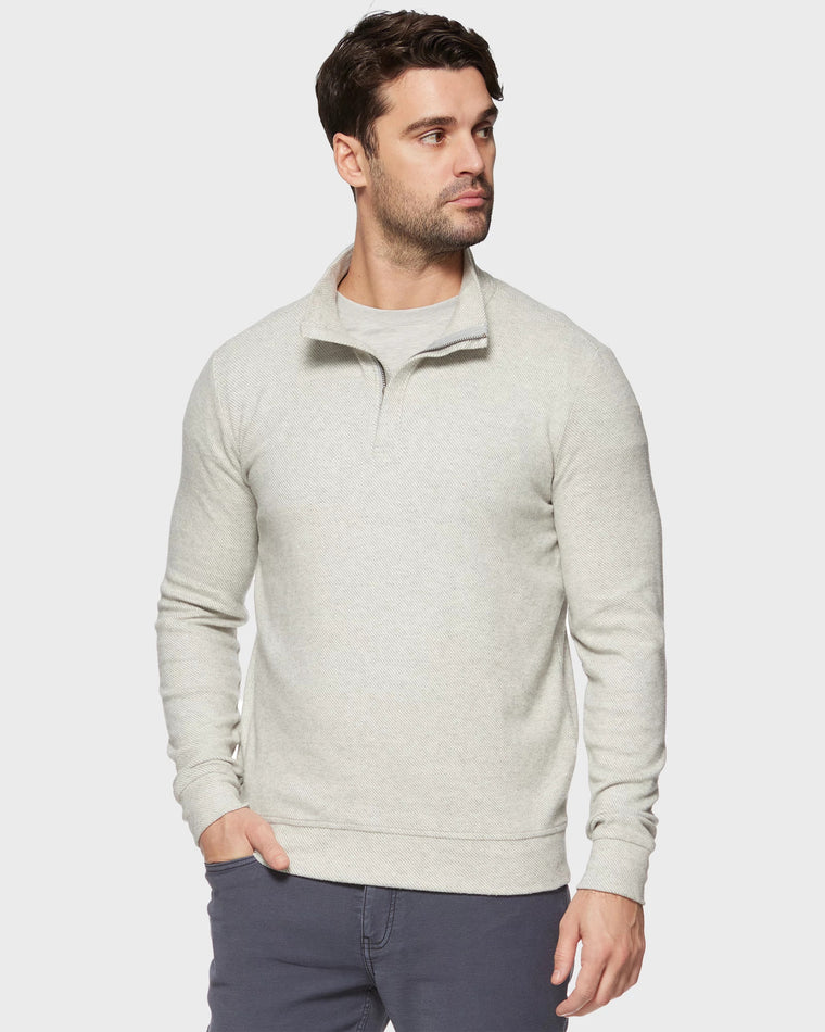 Grey $|& Flag & Anthem Hero Solid Twill 1/4 Zip Mock Neck - VOF Detail