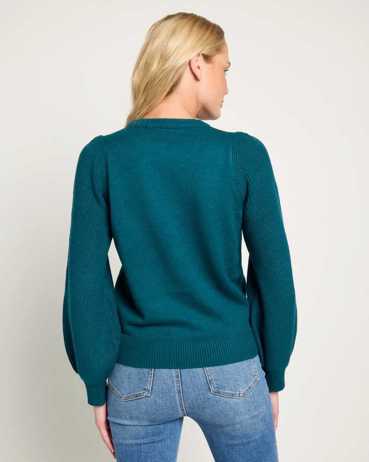 Deep Sea $|& SEAS Pacific Puff Shoulder Crew Neck Sweater - SOF Back