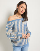 Country Blue/Cream $|& SEAS Sandy Boat Neck Sweater - SOF Front
