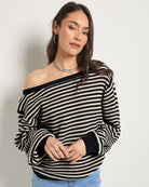 Black/Birch $|& SEAS Sandy Boat Neck Sweater - SOF Front