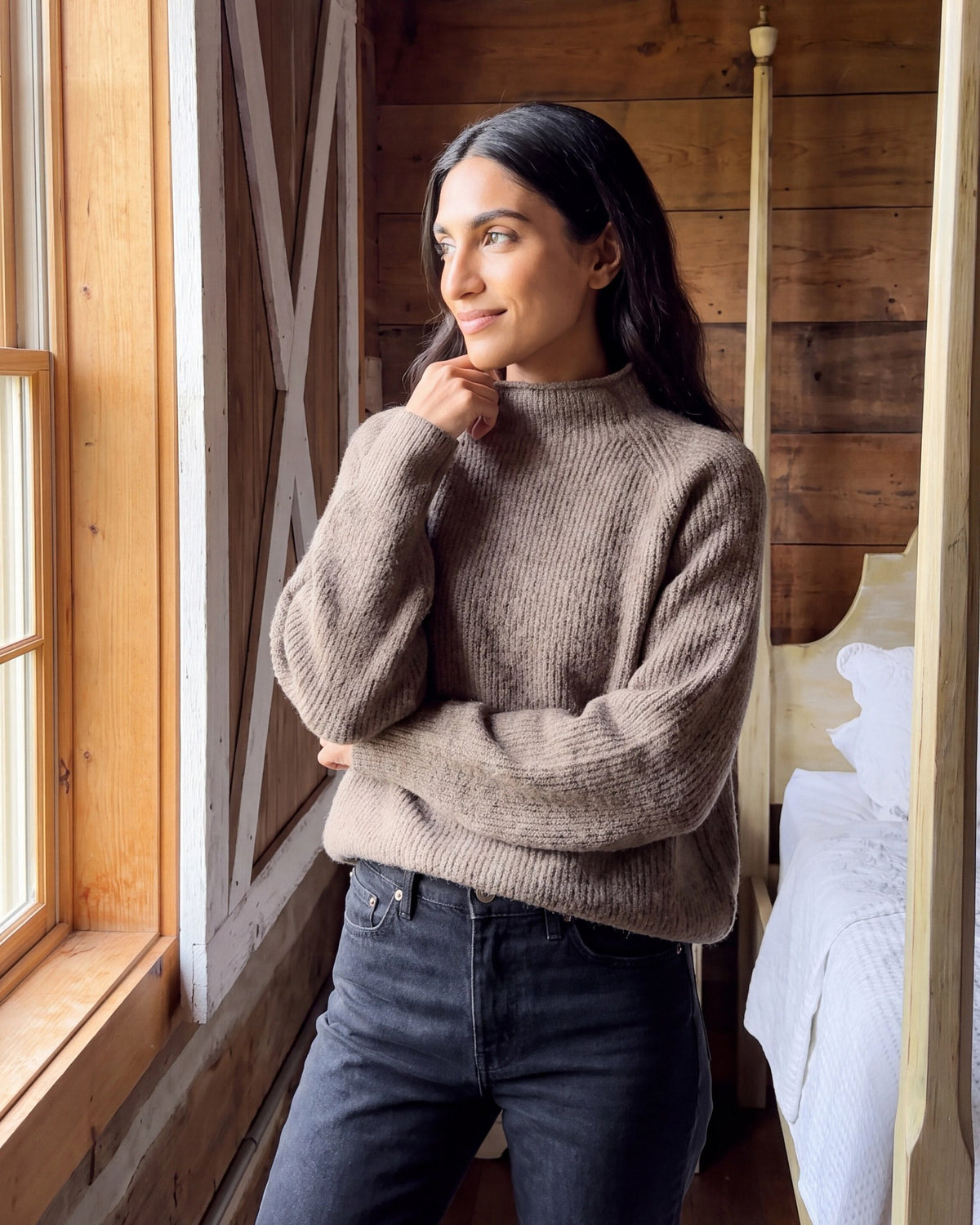 Taupe Marled $|& SEAS Driftwood Sweater - SOF Side
