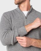Light Grey $|& Liverpool Donegal Ribbed 1/4 Zip Sweater - Hanger Back