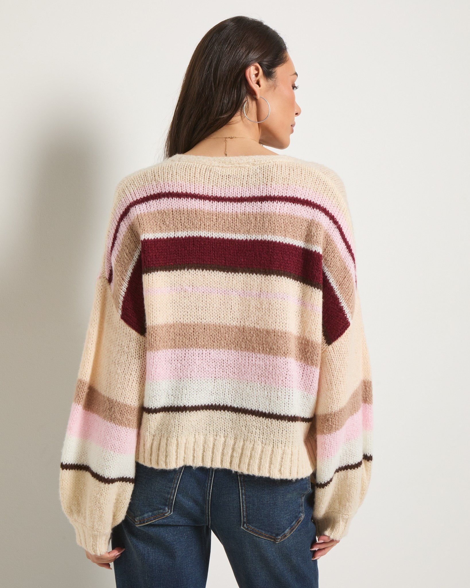 Birch Stripe $|& SEAS June Striped Cardigan - SOF Side