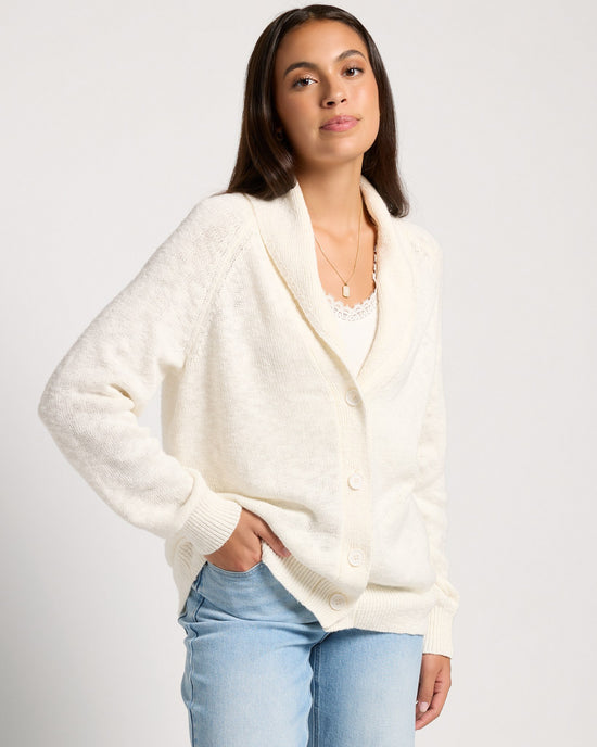 Cream $|& SEAS Aura Shawl Collar Cardigan - SOF Front