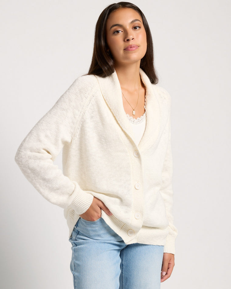 Cream $|& SEAS Aura Shawl Collar Cardigan - SOF Front