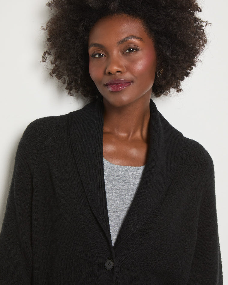 Black $|& SEAS Aura Shawl Collar Cardigan - VOF Front