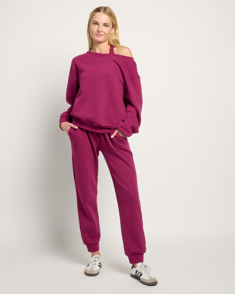Sangria $|& Interval Fleece One Shoulder Pullover - UGC On Fig