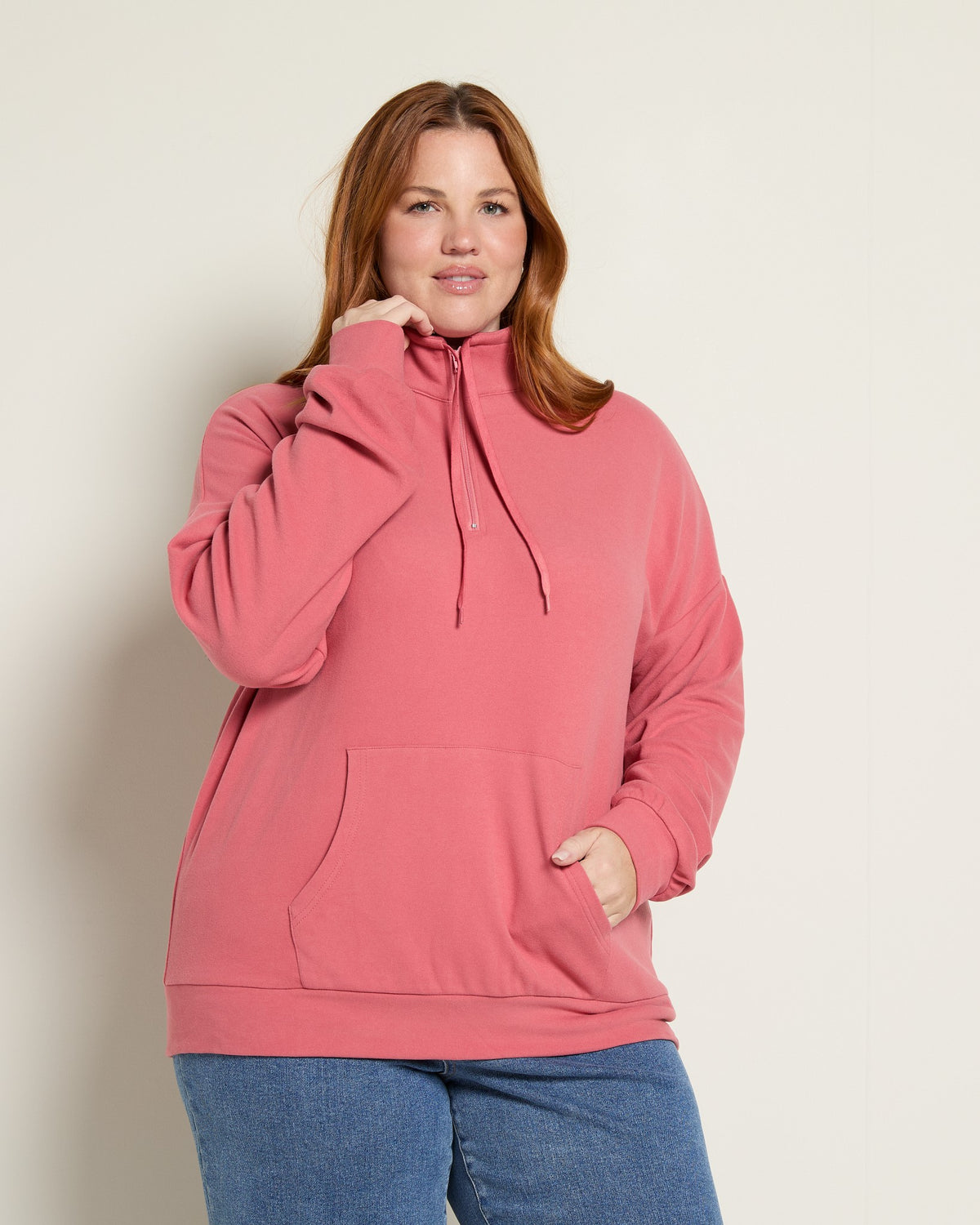 Claret Wine $|& Cloud Ten Long Sleeve Half Zip Plush Pullover - SOF Front