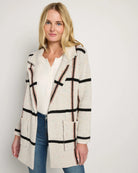 Ivory/Black/Tan Fine Lines $|& OneWorld Sweater Coatigan - SOF Front