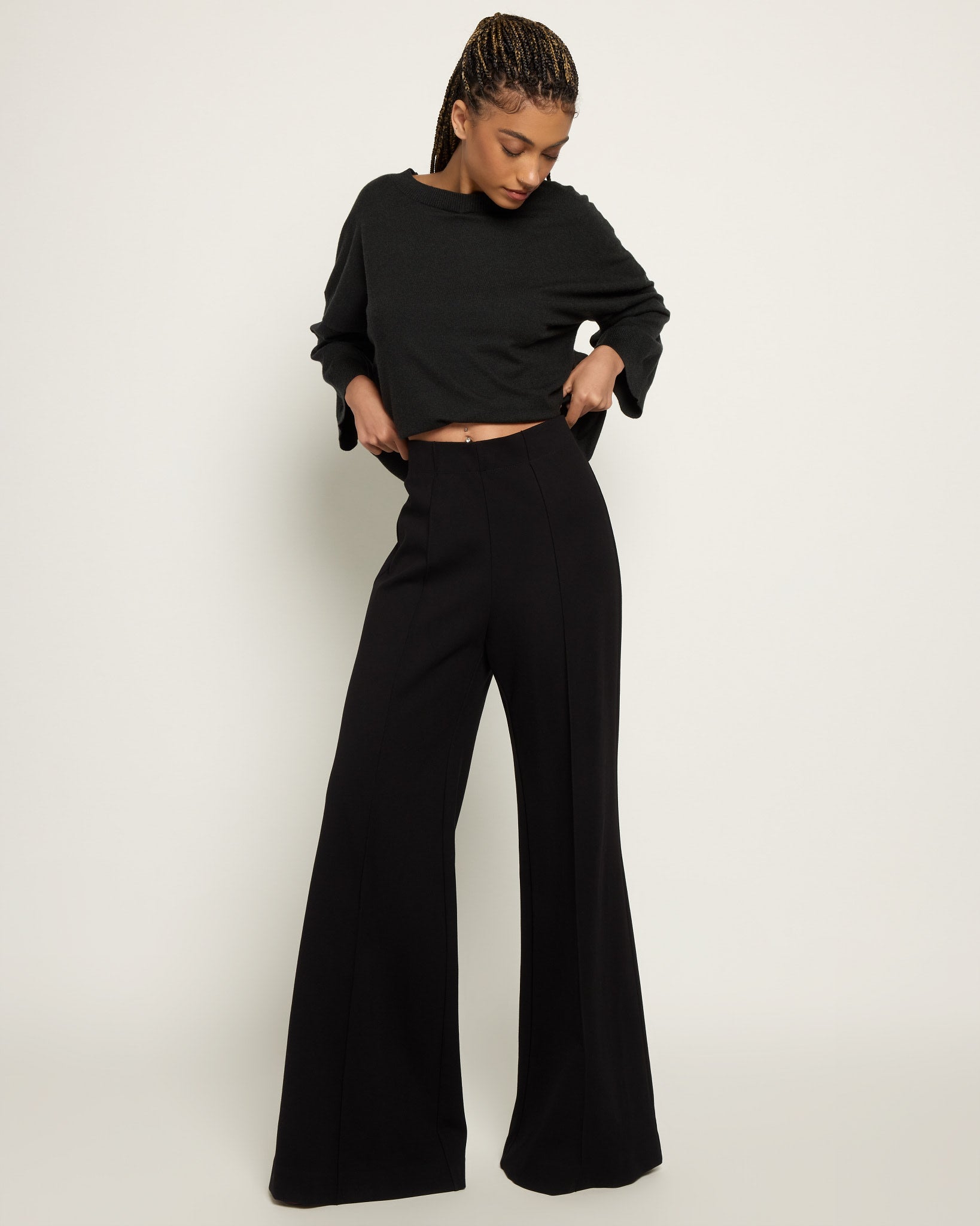 Black $|& Citrus Naya Wide Leg Pull-On Trouser - UGC On Fig