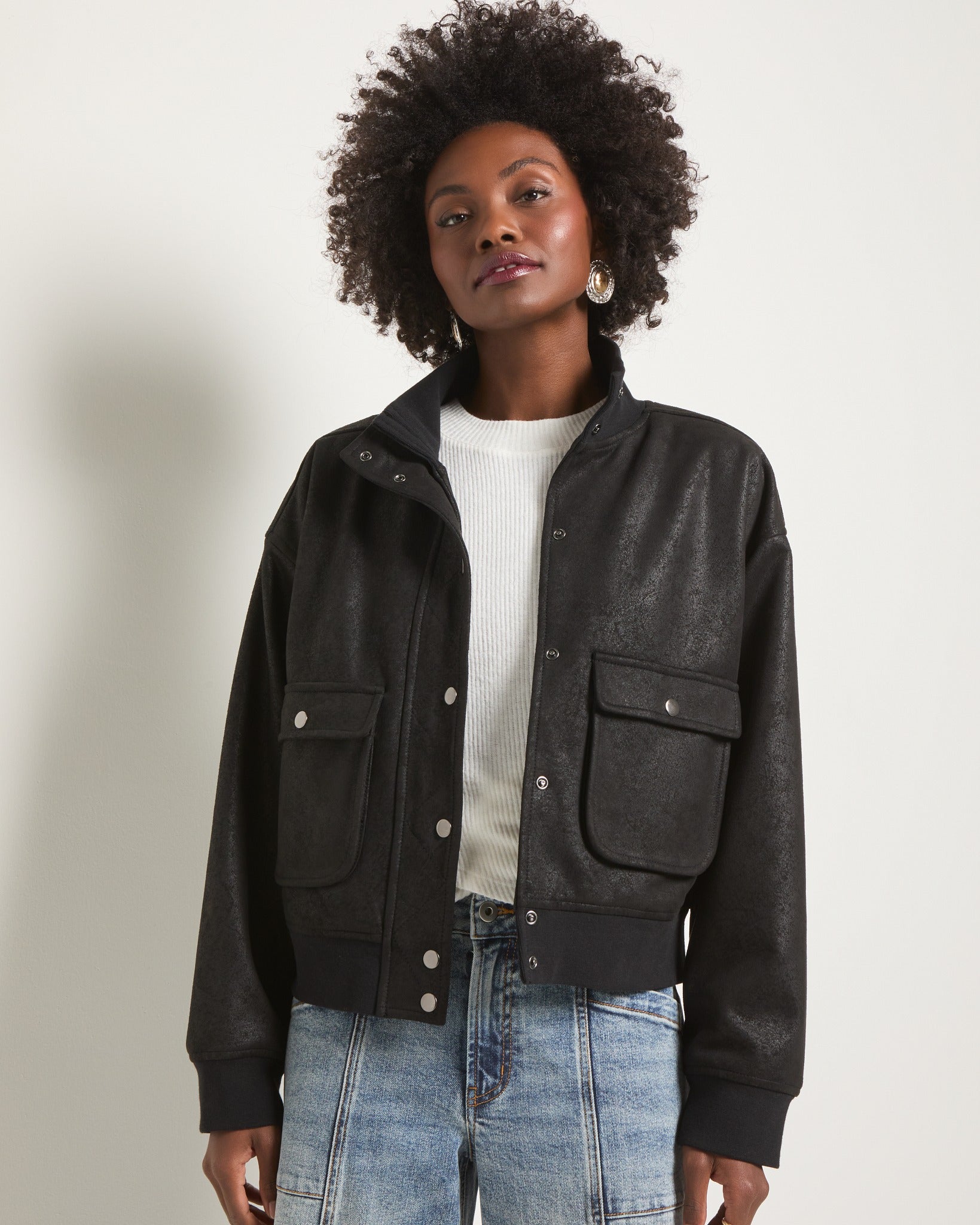 Black $|& SEAS Hideaway Bomber Jacket - SOF Front