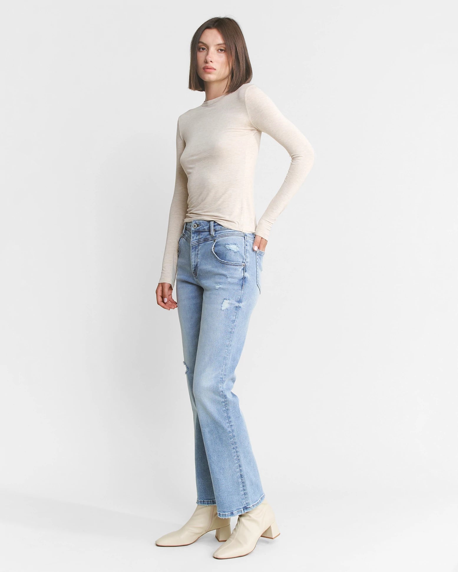 Gypsy Blue $|& Mica Denim High Rise Front Yoke Straight Leg Jeans - Hanger Front