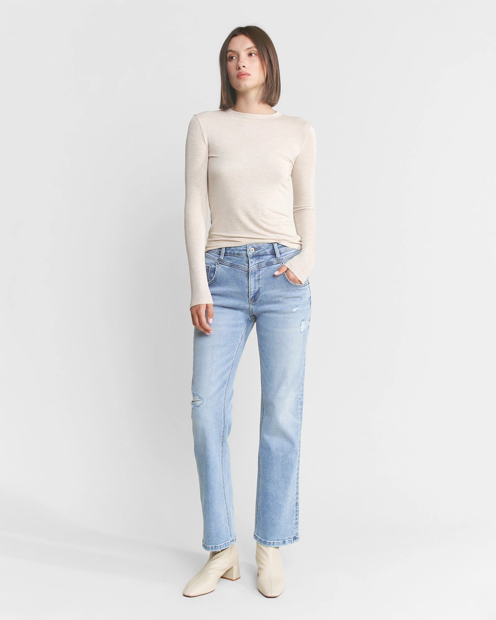 Gypsy Blue $|& Mica Denim High Rise Front Yoke Straight Leg Jeans - VOF Detail