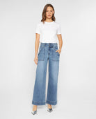 Chathams Blue $|& Mica Denim Super Rise Wide Leg Jeans With Double Waistband - VOF Detail