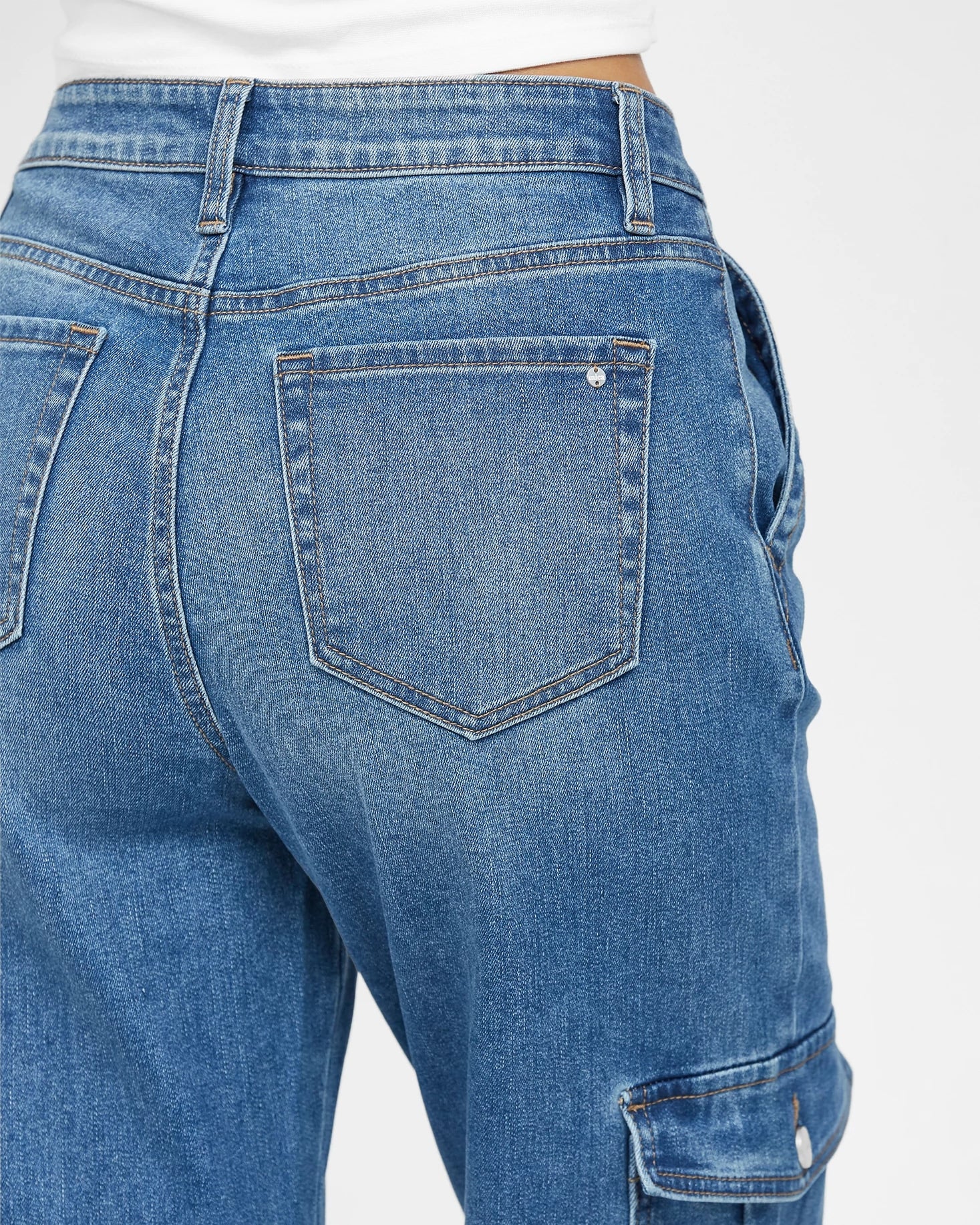 Palasha $|& Mica Denim High Rise Cargo Jeans With Adjustable Hem - Hanger Back