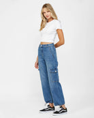 Palasha $|& Mica Denim High Rise Cargo Jeans With Adjustable Hem - Hanger Front