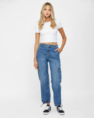 Palasha $|& Mica Denim High Rise Cargo Jeans With Adjustable Hem - VOF Detail