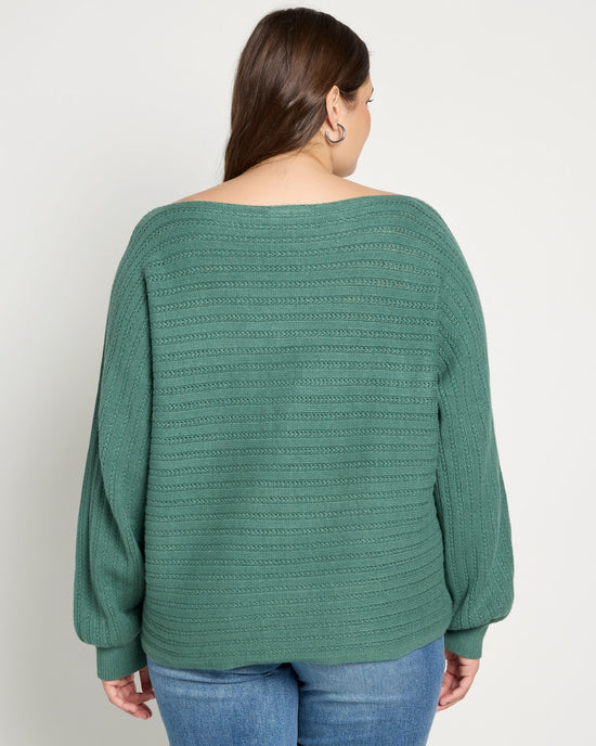 Frosty Spruce Green $|& SEAS Open Weave Dolman Sweater - SOF Back