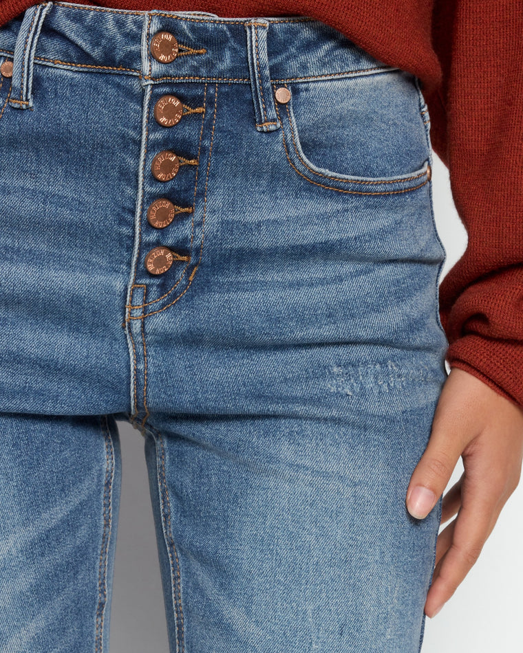 Storm Blue $|& Herizon Phoebe High Rise Mom Jeans with Button Fly - SOF Full Front