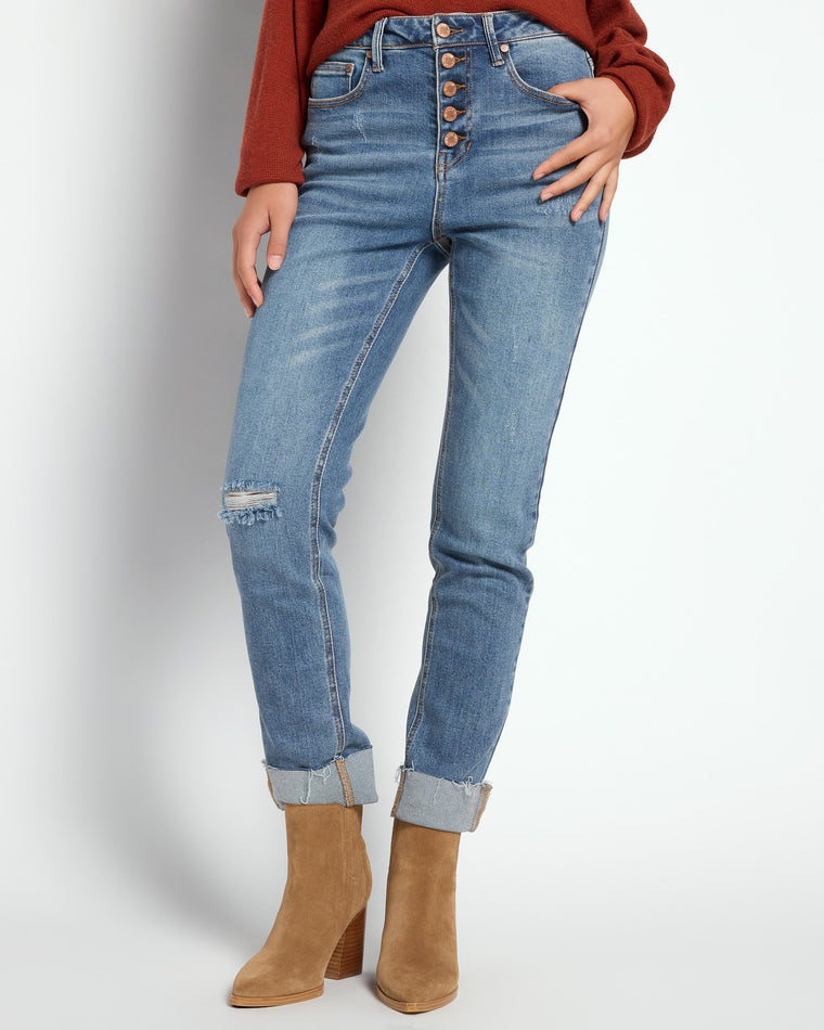 Storm Blue $|& Herizon Phoebe High Rise Mom Jeans with Button Fly - SOF Front