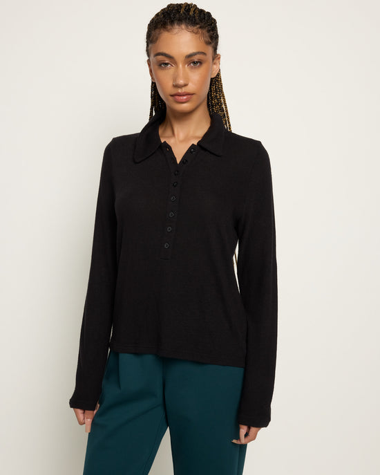 Black $|& Citrus Aliso Polo Collar Top - SOF Front