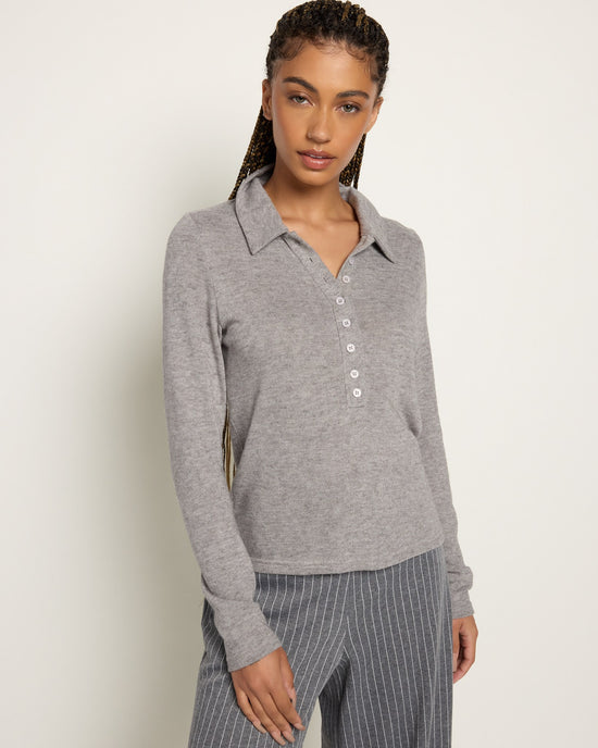 Heather Grey $|& Citrus Aliso Polo Collar Top - SOF Front