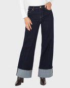 Indigo Rinse $|& Liverpool Morgan Cuffed Wide Leg Jean - VOF Detail