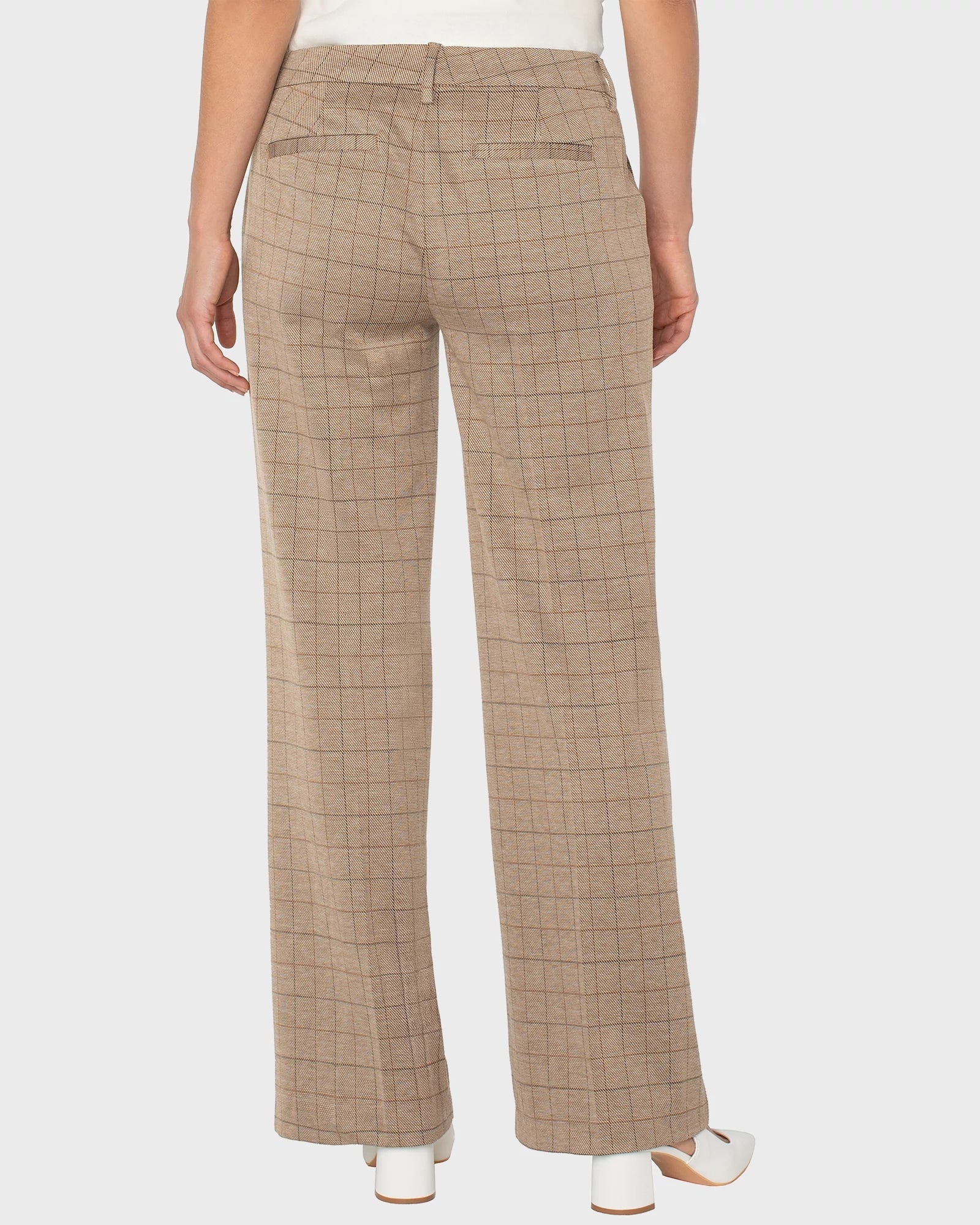 Khaki Grid Check $|& Liverpool Kelsey Wide Leg Trouser - Hanger Side