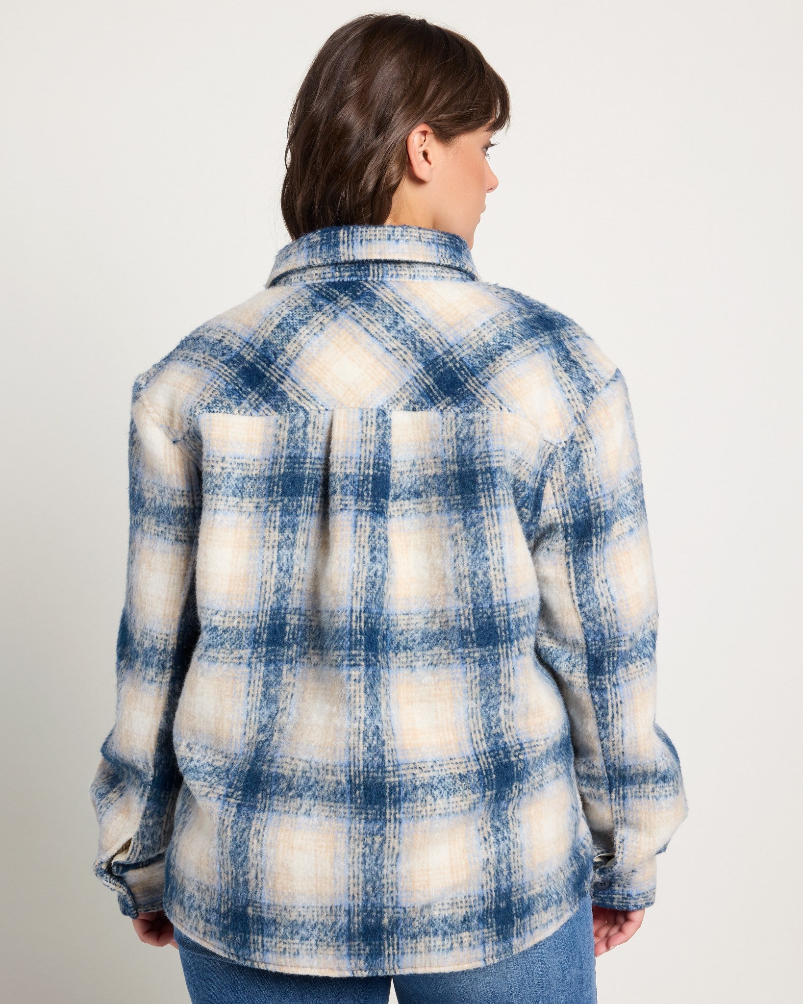 Blue Plaid $|& SEAS Cozy Plaid Shacket - SOF Back